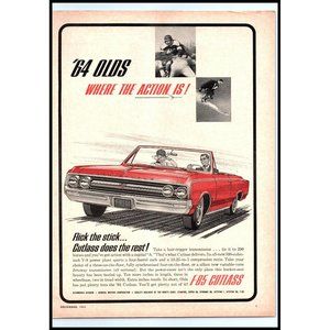 1964 Oldsmobile F-85 Cutlass Convertible Vintage Print Ad Drawing Wall Art